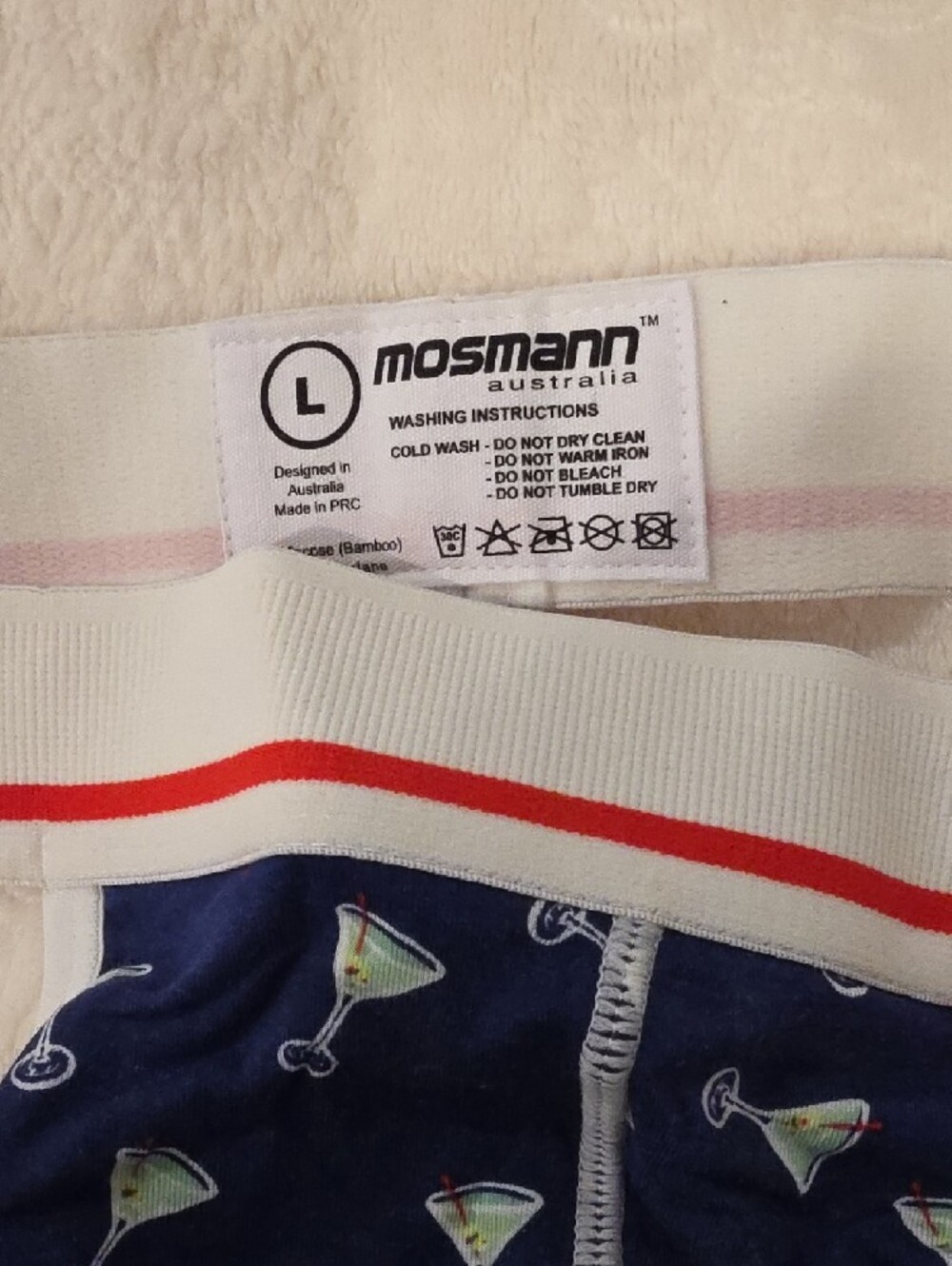Mosmann Navy Martini-Print Men's Jockstrap - White Waistband - Picture 2 of 4
